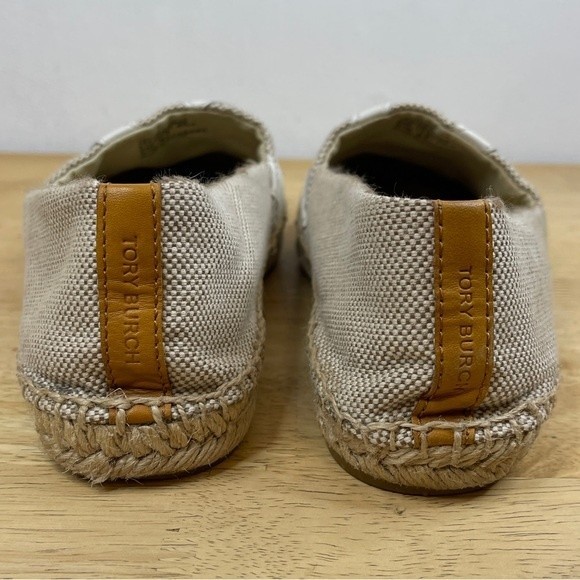 Tory Burch Lonnie Beige and White Woven Canvas Flats Espadrilles Size 9 - Picture 6 of 13